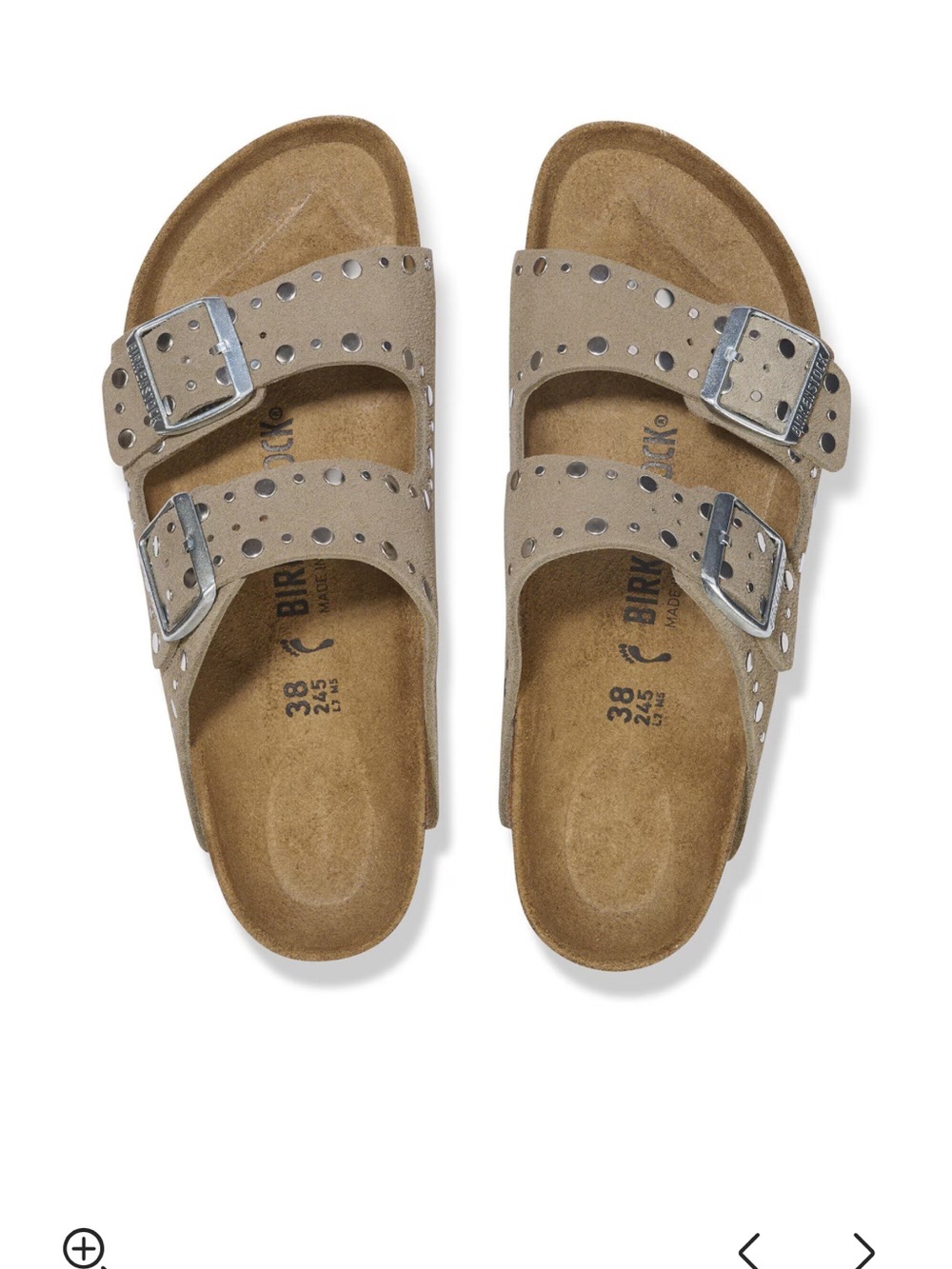 Birkenstock Arizona Double Strap Suede Sandals - Taupe with Silver Studs